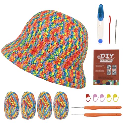PATPAT DIY Crochet Hat Material Kit for Adults Beginners DIY Crochet Hat Material Kit with Variegated Cotton Yarns, Crochet Hooks, Needles, Tutorial, DIY Crochet Kit DIY Handmade Gift PATPAT DIY Crochet Hat Material Kit for Adults Beginners DIY Crochet Hat Material Kit with Variegated Cotton Yarns, Crochet Hooks, Needles, Tutorial, DIY Crochet Kit DIY Handmade Gift